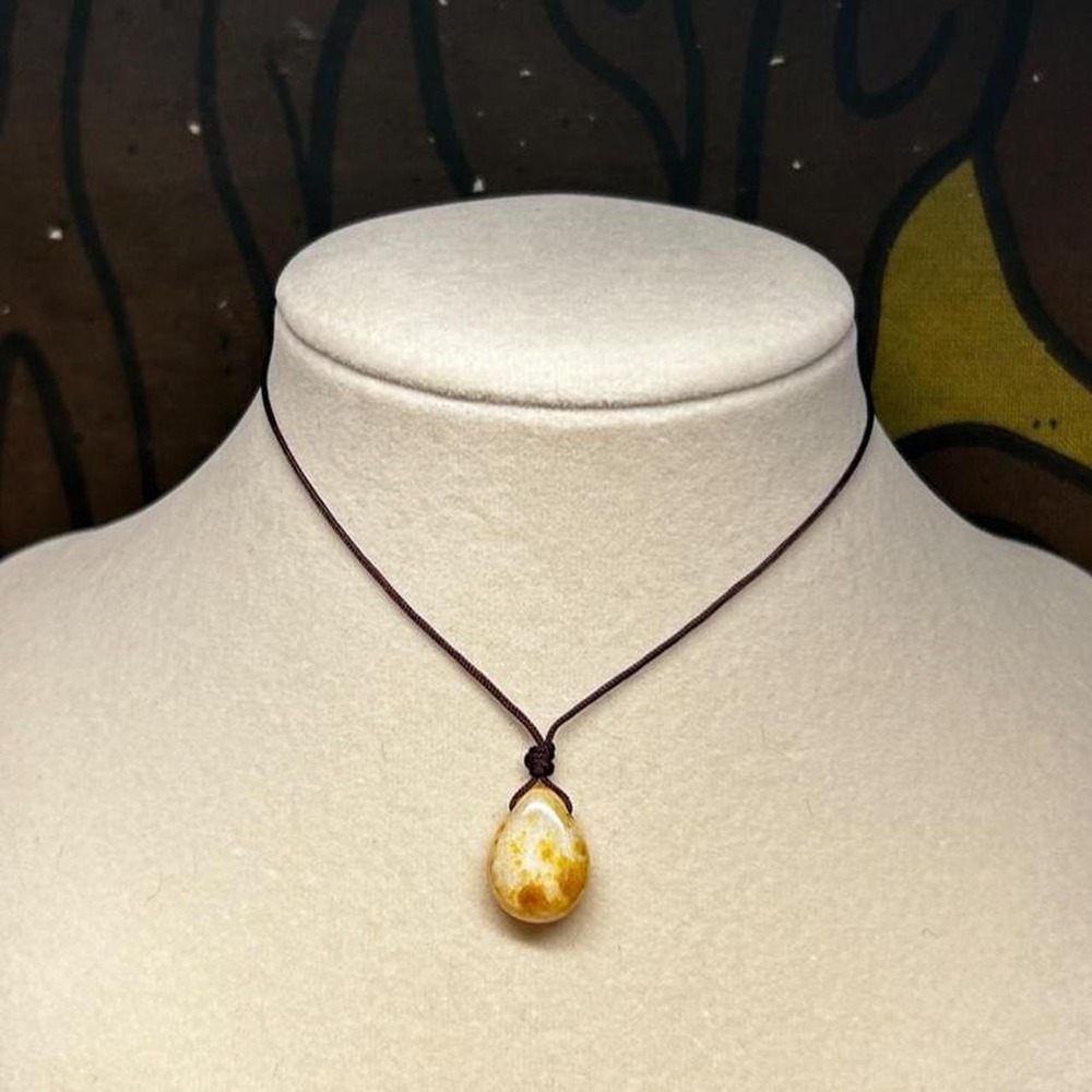 Popcorn Yellow Teardrop Pendant Necklace Handmade Czech Bead Adjustable Cord